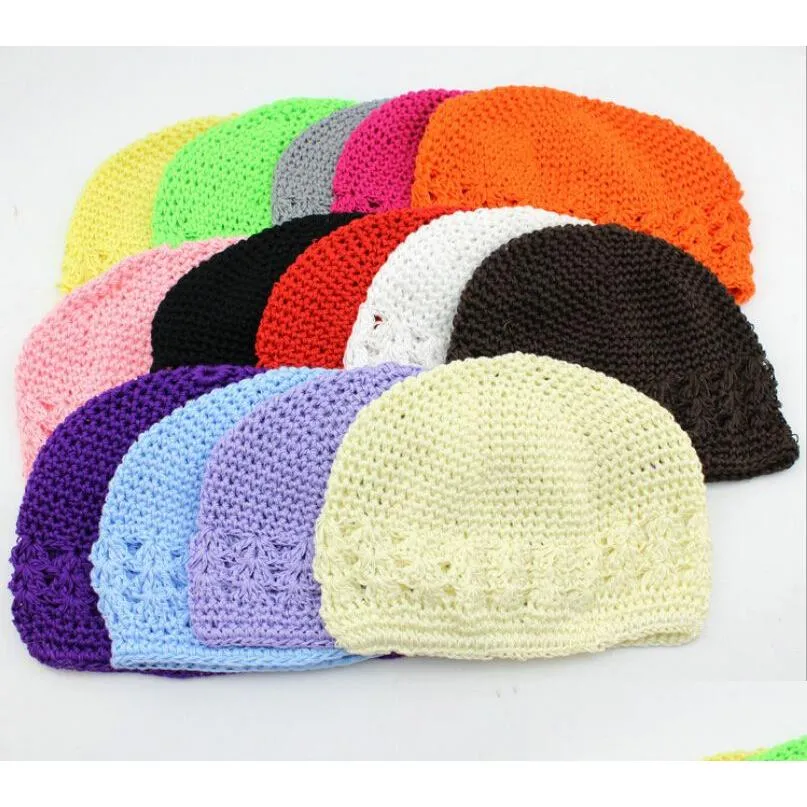 Caps Hats Wholesale 20Pcs Size M L Children Cotton Kufi Classic Knit Handmade Baby Crochet Beanie Girl Knited Skl Mz9109 Drop Deli Dhazx