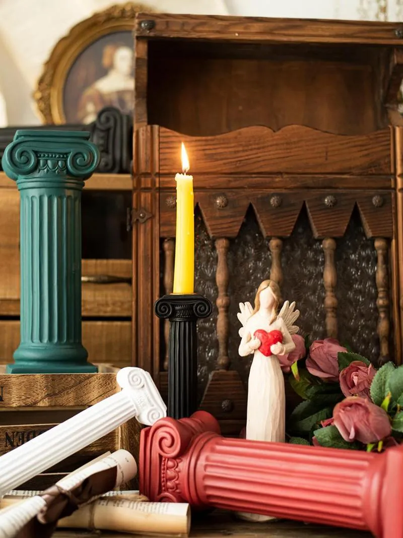 Candelabros de columna romana de Color Morandi, mesa de comedor para el hogar, cena romántica a la luz de las velas, ambiente de cumpleaños y boda