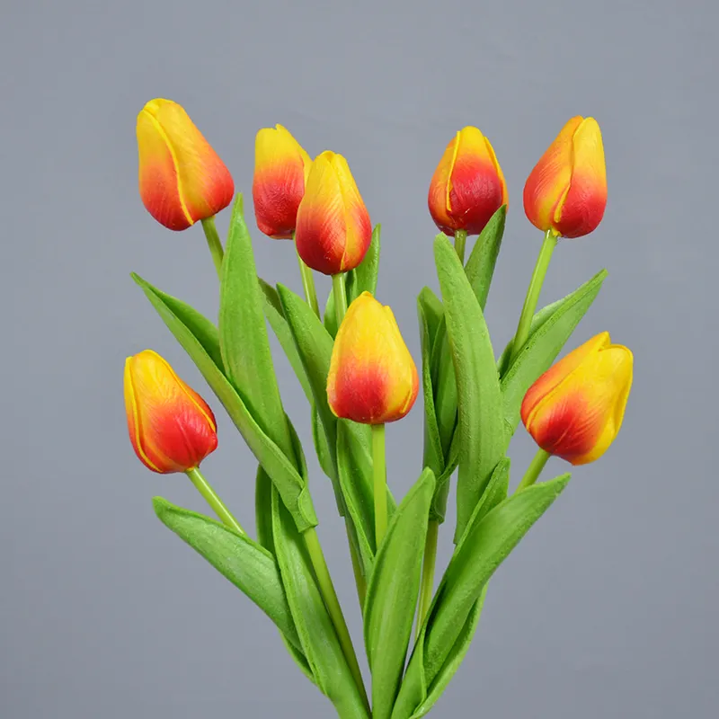 Hot Selling Artificial Real Touch PU Tulip Single Branch Colorful Wedding PU Tulip Artificial Flower Mini Tulip Wedding Home Decoration Flower Bouquet