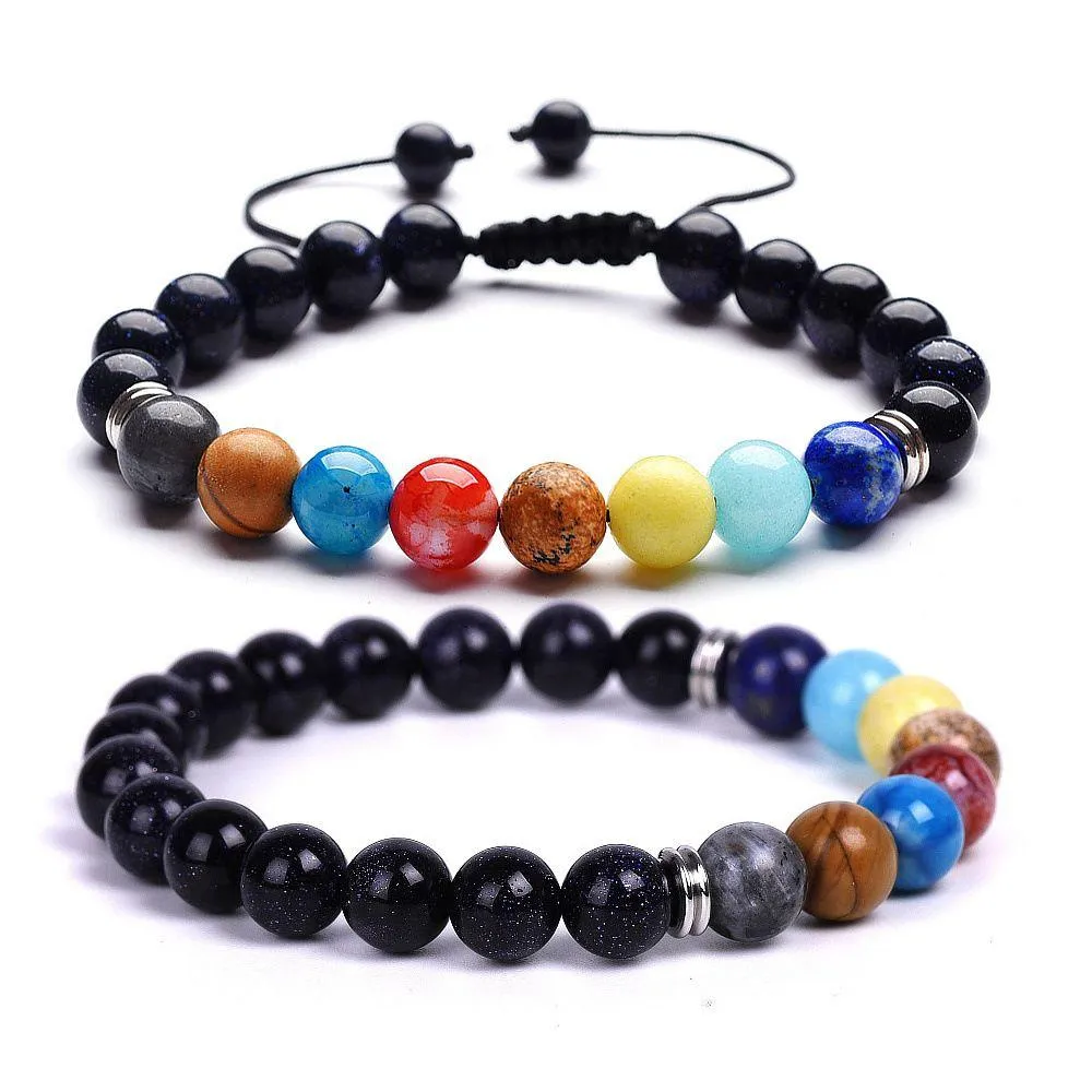 Perline otto pianeti pietra naturale perline bracciali a catena per le donne uomini amanti galassia sistema solare roccia lavica yoga chakra fascino braccialetto dhpat