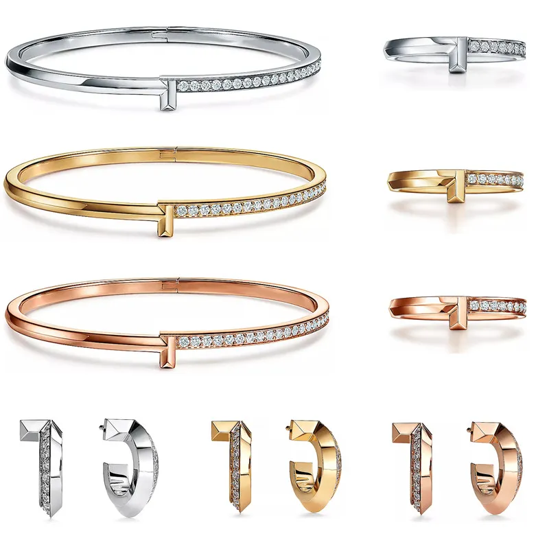 Lüks tasarımcı mücevher bilezik kadınlar için bilezik t1 dar elmas menteşeli bileklik trend moda yüzüğü küpe kutu ile yüksek kaliteli butik hediye
