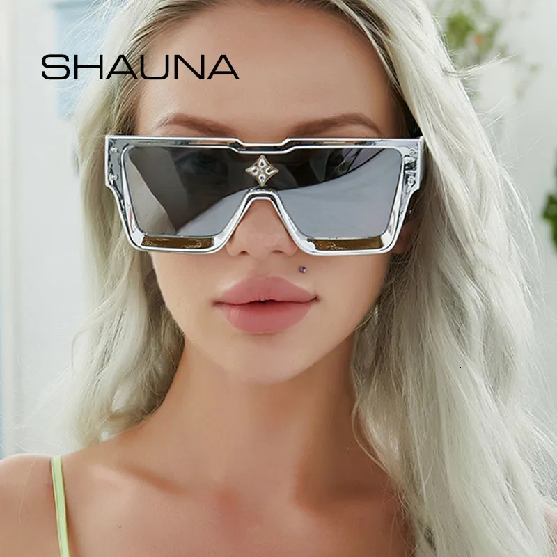 Sonnenbrillenrahmen SHAUNA Luxus Kristall Übergroße Frauen Quadratisch Trendige Männer Shades UV400 230704