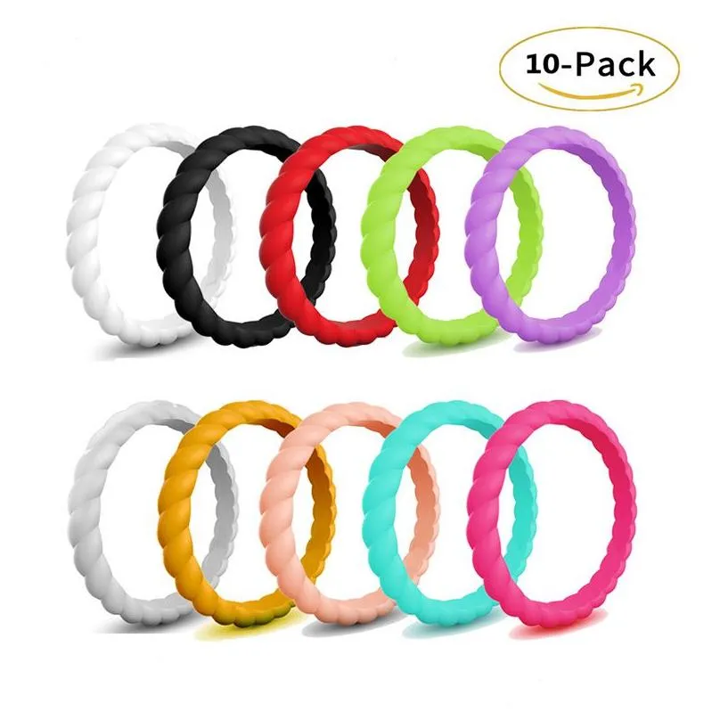 Bandringe 10 Farbe / Lot Frauen Hochzeit Sile Solid Color Twisted Flexible Bequeme Pinky Fingerring für Männer Verlobungsschmuck D DHNRA