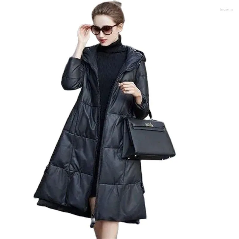 Women's Down 2023 Winter Leather Cotton-padded Clothes Coat Loose Mid-length Imitation Sheepskin A-line Thick Women P24