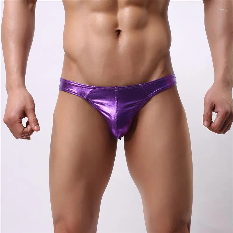 Underpants AIIOU Sexy Underwear Men Briefs Exotic Faux Leather Gay Mens Shining Bikini Patent Slim Charming