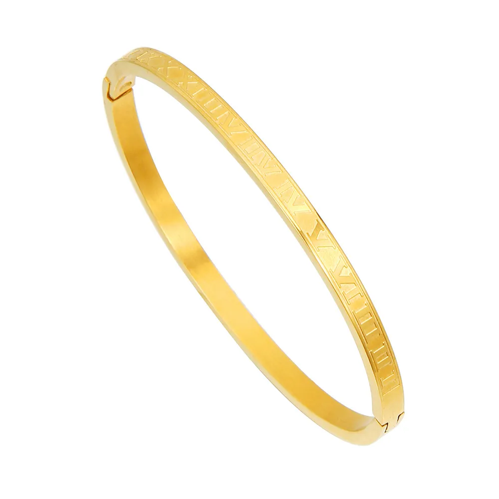 Elegant Design Roman Numerals Bangle Bracelet Gold Silver Plated Stainless Steel Jewelry for Gift
