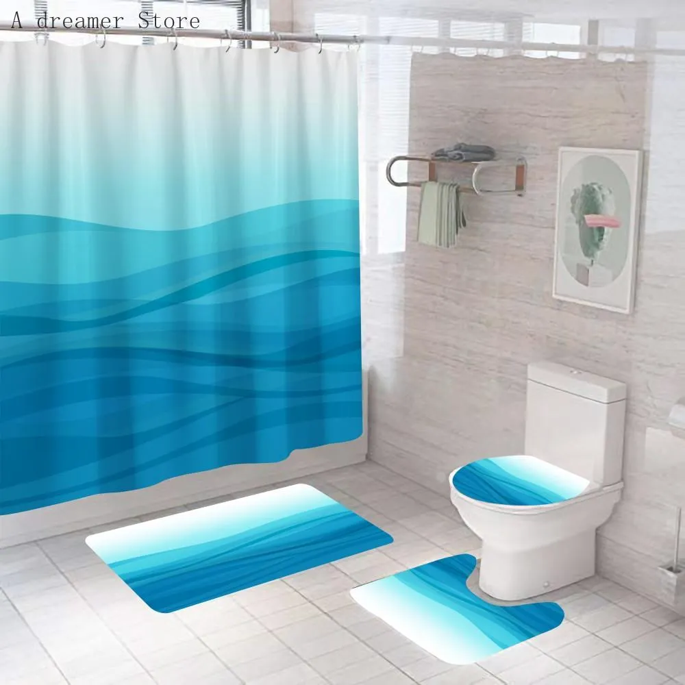 Ninhos moderno azul gradiente listras cortina de chuveiro decoração à prova dwaterproof água poliéster banho cortinas para banheiro tapetes banheira decoração casa