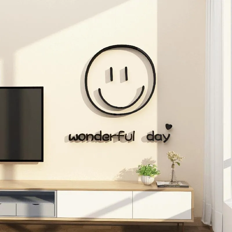 Holders Creative Smiling Face Acrylic Wall Stickers for Kids Room Wonderful Day Living Room Bedside Decoration Kindergarten Wall Sticker