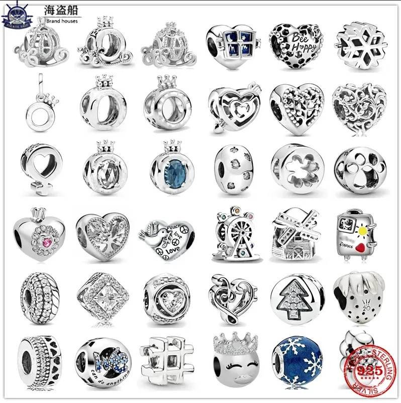 Pour les breloques pandora authentiques perles en argent 925 coeur patte grande roue clair flocon de neige mousseux couronne perle