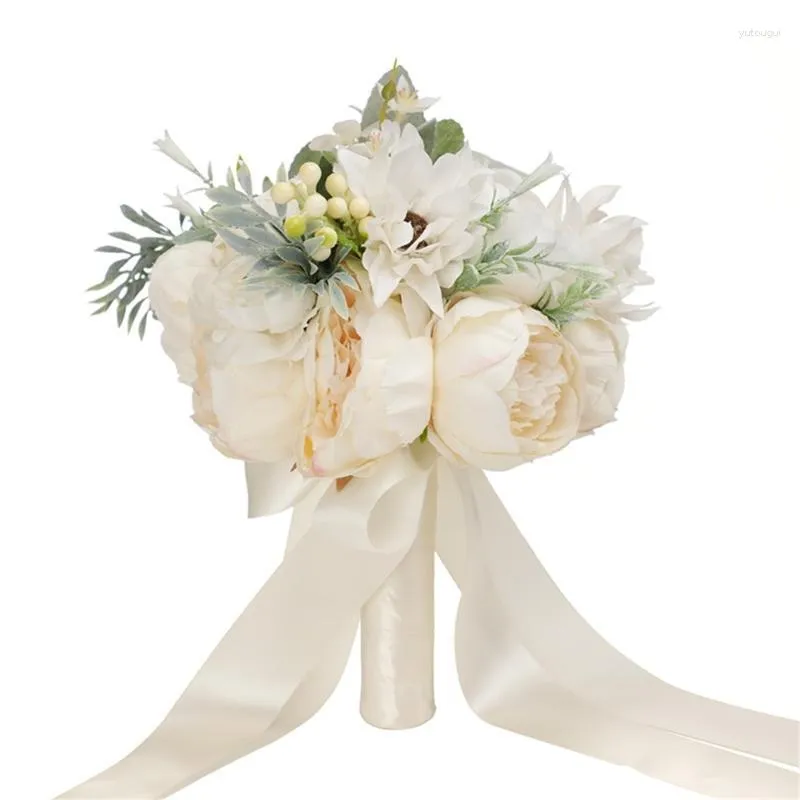 Fleurs décoratives Bouquet de fleurs artificielles Simulation Blanc Cérémonie de fiançailles Fête 667A