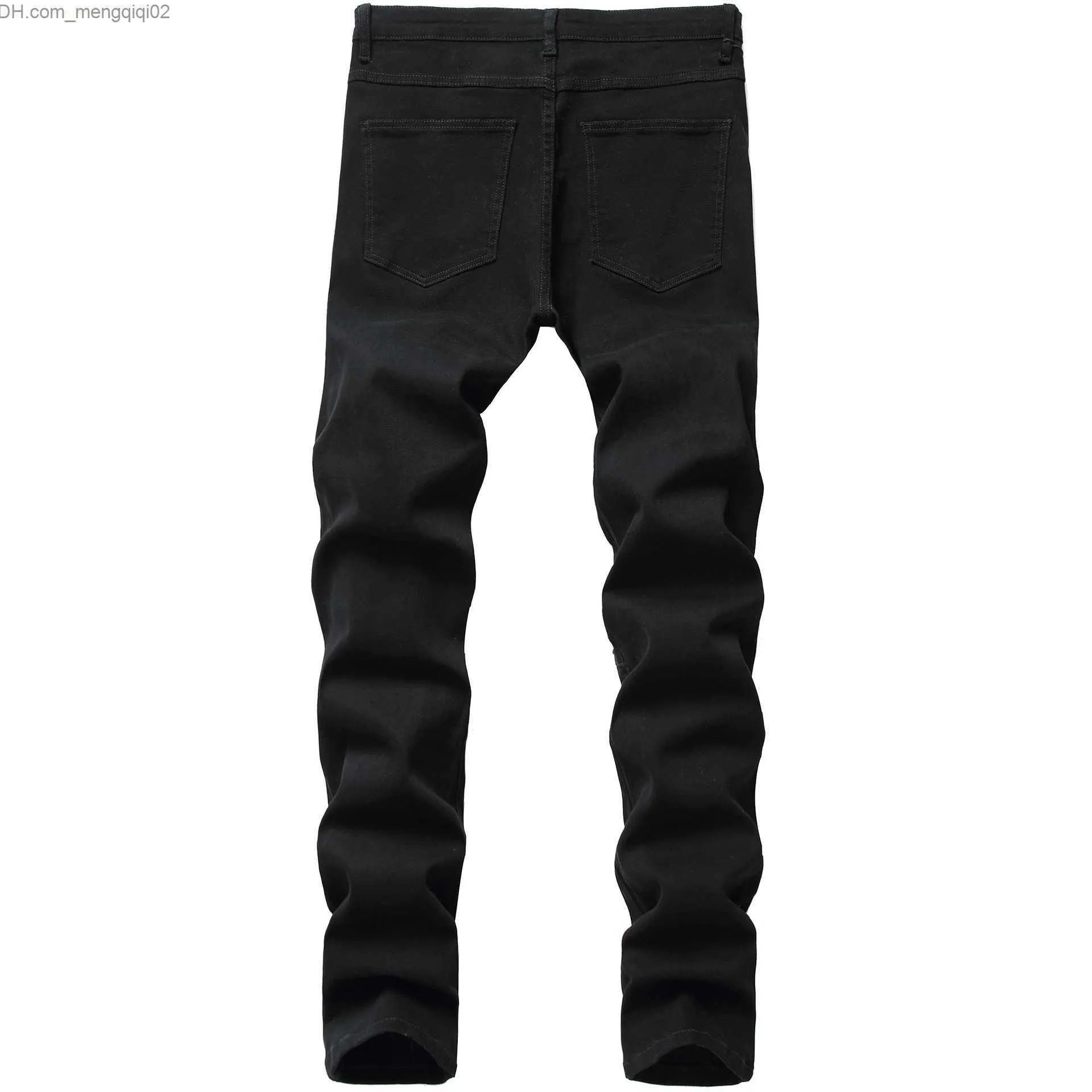 Pantalones Vaqueros Para Hombre Pantalones Vaqueros De Moda Negros Para Hombre Pantalones De Mezclilla Rasgados Agujeros De Lapiz Delgados Motociclista Roto Liso Solido Z230707 De 12 26 DHgate