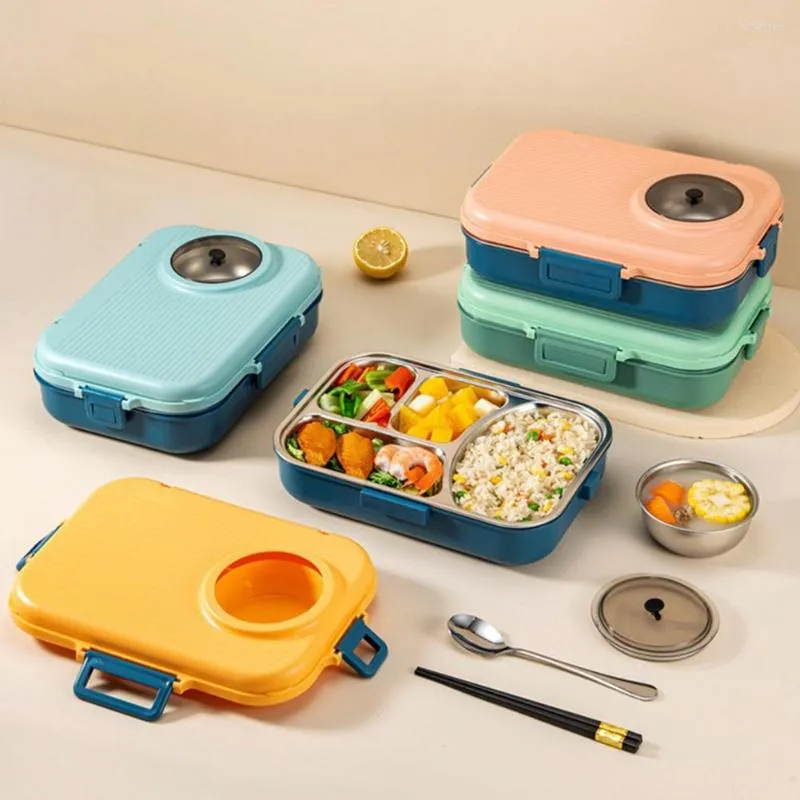 Servies Sets 1 Set 1100ml Container 3 Compartimenten BPA Gratis Bento Lunchbox Met Soepkom Lepel eetstokjes Servies Kantoor