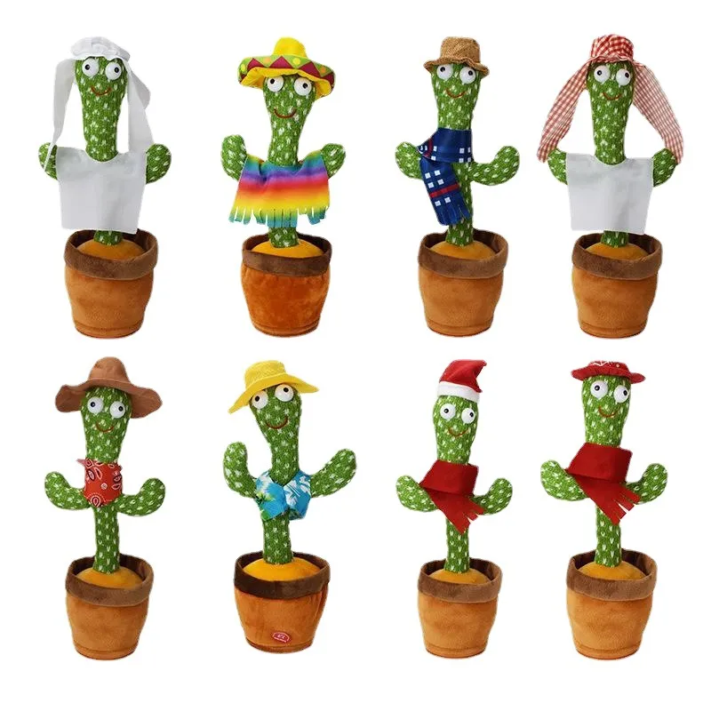 Dancing Cactus Ripeti Talking Toy Song Speaker Wriggle Dancing Sing Toy Talk Plushie Peluche per Baby Giocattoli per adulti LT0103