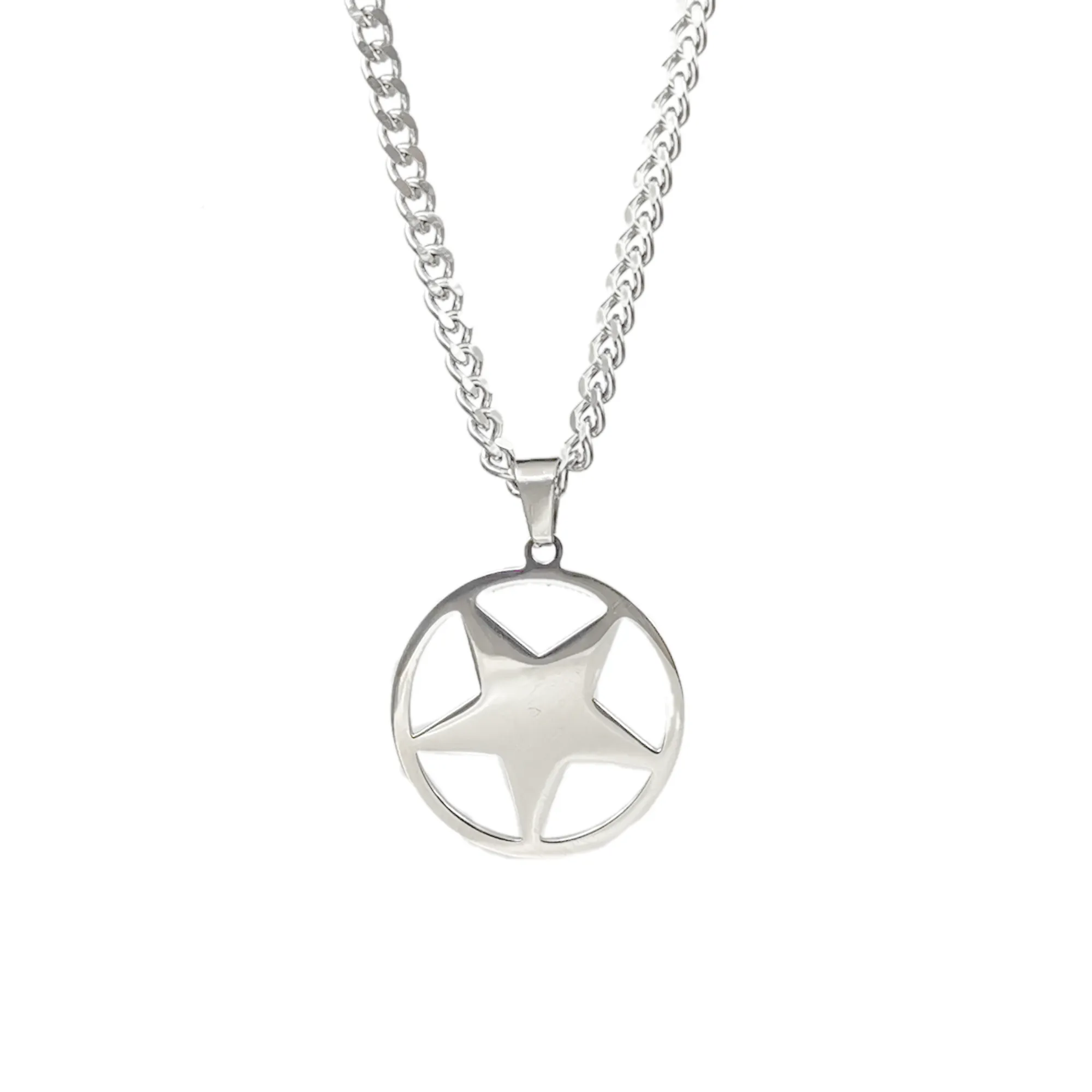 Acier inoxydable juif à l'envers pentagramme satanique culte pendentif collier NK chaîne pour hommes femmes 24 pouces argent