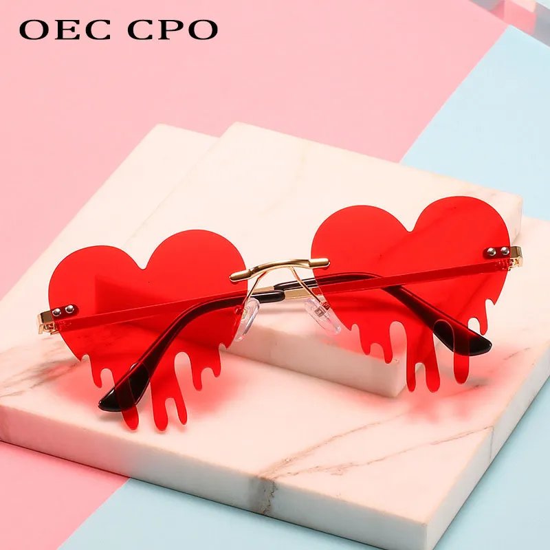 サングラスフレーム OEC CPO ユニークなハートリムルファッション赤青涙の形女性ヴィンテージスチームパンク眼鏡 UV400 230704