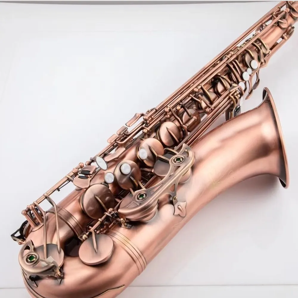 Saxofone tenor profissional galvanoplastia bronze antigo vermelho tenor caindo tom B duplo rib key shell botão saxofone tenor com acessórios