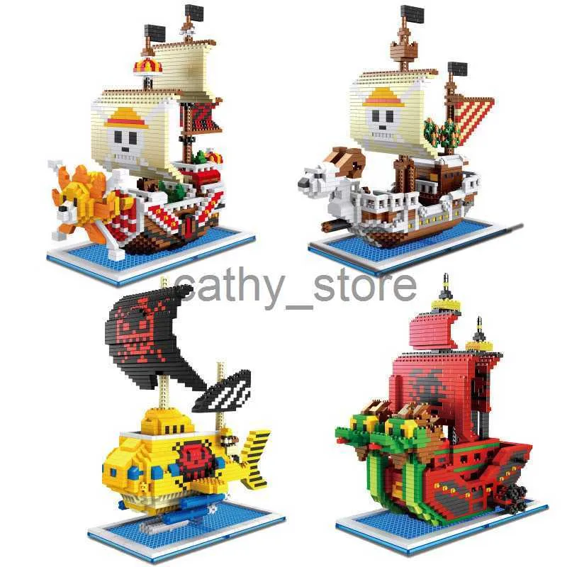 Комплекты для строительства моделей One Piece Anime Building Blocks Cartoon Figure Pirate Ship Merry Through Suns Brick Comborts Blocks Kid