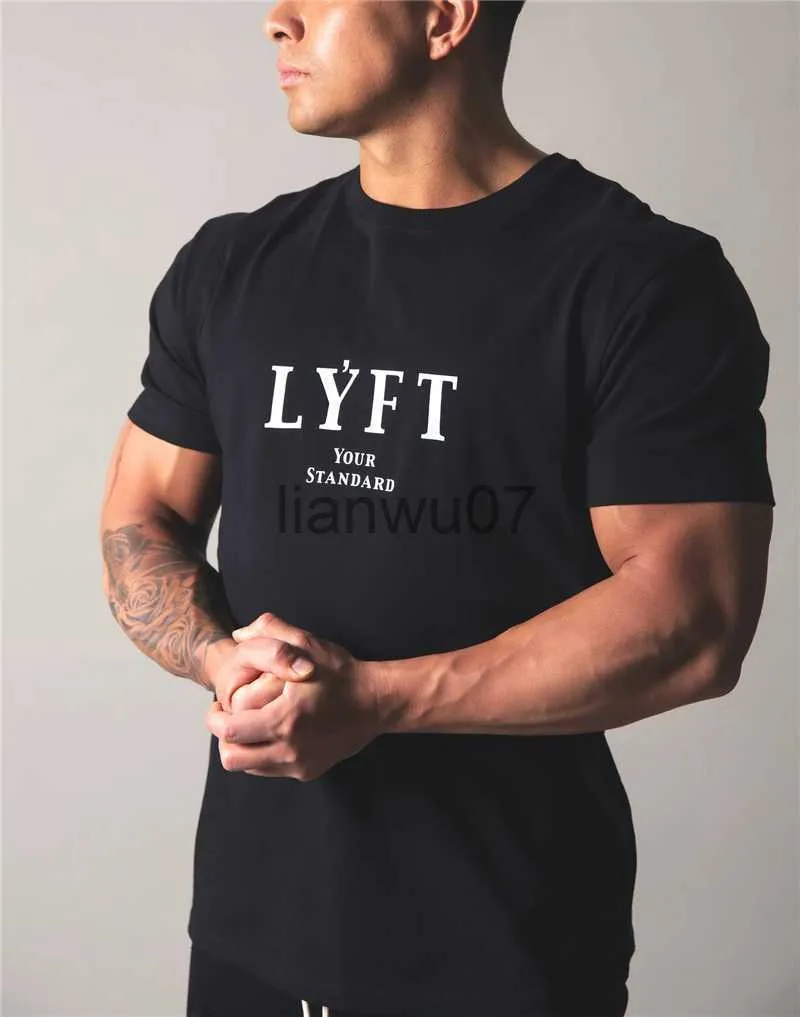 Męskie koszulki JPUK marka LYFT letni męski bawełniany T-shirt z krótkim rękawem Fitness Running Tshirt męski Gym Tee topy letnia koszula odzież sportowa J230705