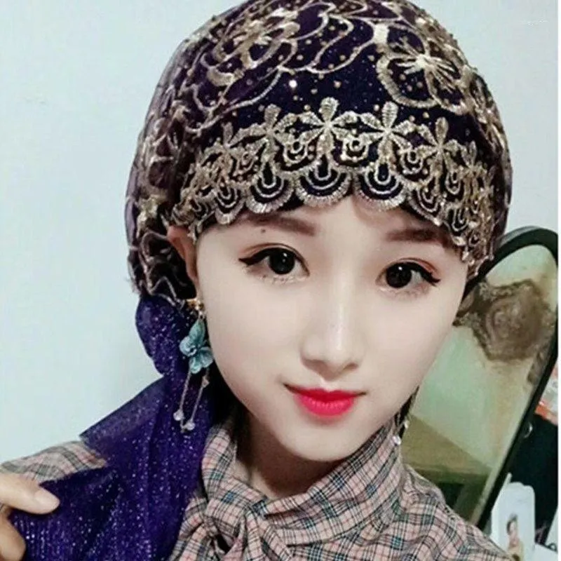 Ethnic Clothing Floral Embroidery Breathable Summer Turban Scarf Mesh Muslim Hijab Turbans Women's Headscarf Bonnet Ladies Head Wraps