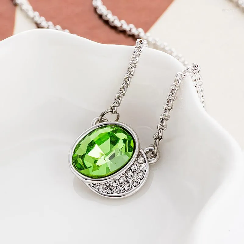 Pendentif Colliers NL-00482 Collier En Cristal Autrichien Vert Pour Femmes Bijoux En Argent Plaqué Accessoires Cadeau D'anniversaire Petite Amie