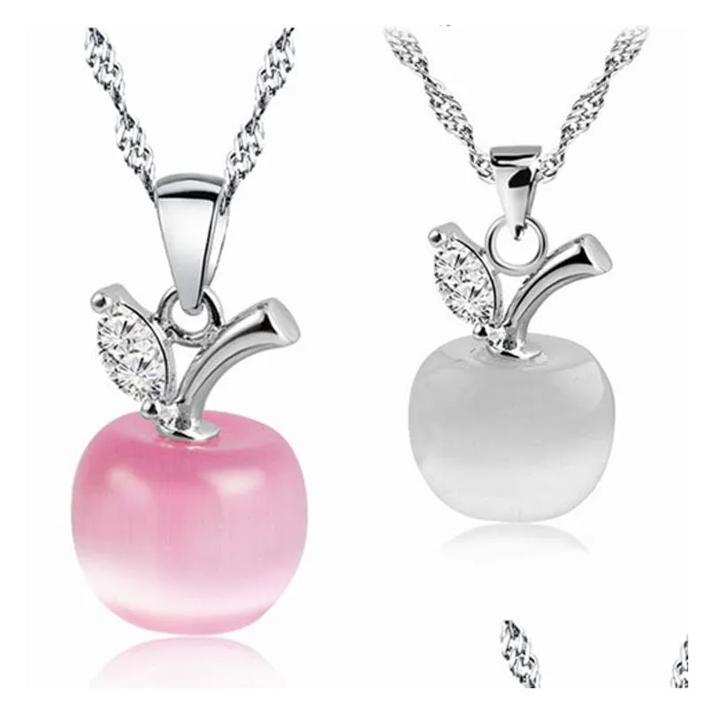 Pendentif Colliers De Haute Qualité Opale Pierre Collier Rose Blanc Pomme Pierre De Lune Charme Sier Chaîne Pour Femmes Dames Bijoux De Mode En B Dhpxb