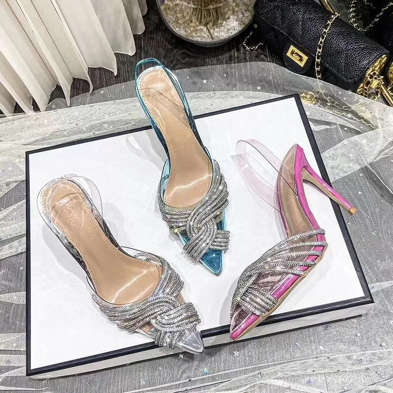 Aquazzura Sandal 2023 New Designer Shoes Begum bowknot butterfly PVC pumps red high heels diamond shine sandals rhinestone Transparent women crystal shoe
