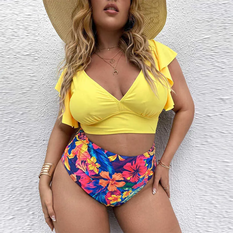 Womens Swimwear Plus Size Bikini High Waist Ruffle Bikini Set Sexy Flounce Bikini Swimwear Women Two Pieces Swimsuit Floral Beachwear Vneck Bat J230704 From 17 45 DHgate