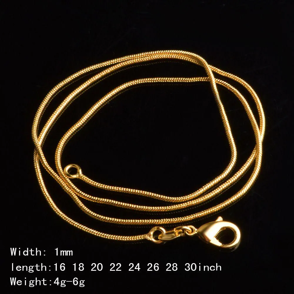 Correntes 1 mm Banhado a Ouro 18K Cobra 16-30 Polegada Dourada Suave Lobster Fecho Colar Para Mulheres Senhoras Moda Jóias Em Bk Drop Delivery Dhl1K