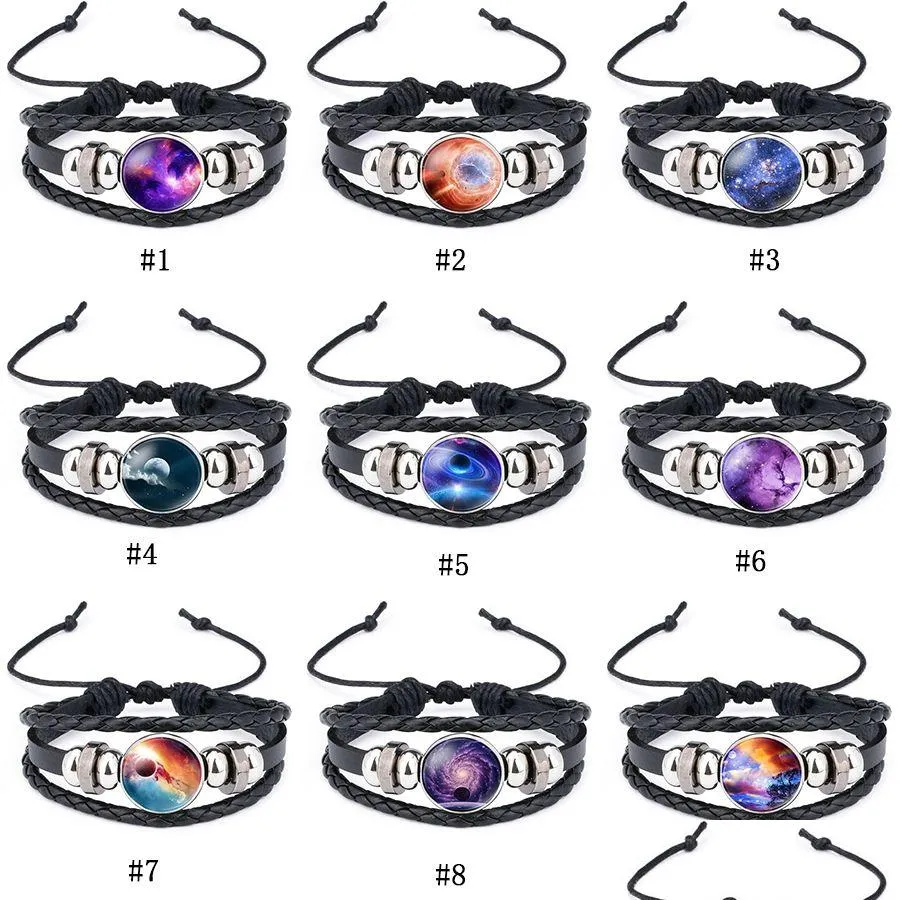 Braccialetti con ciondoli Space Galaxy Neba per donna Uomo Gemma Stella Luna Universo Vetro stellato Cabochon Bracciale in pelle intrecciata Gioielli regalo Drop D Dhegb