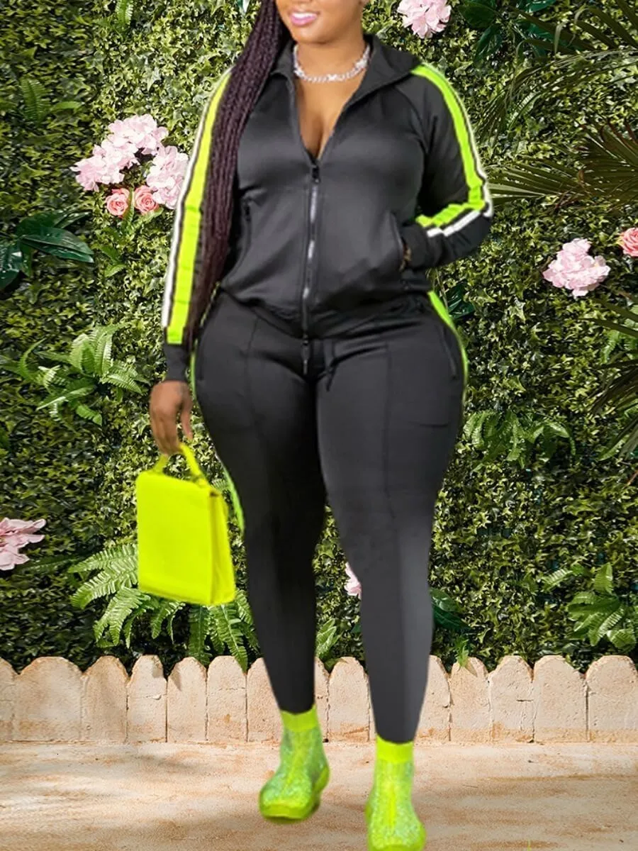 女性のプラスサイズのパンツ LW サイズ襟パッチワークトラックスーツ女性の秋の服スポーツウェアジョギングジッパートップスウェットパンツ 230705