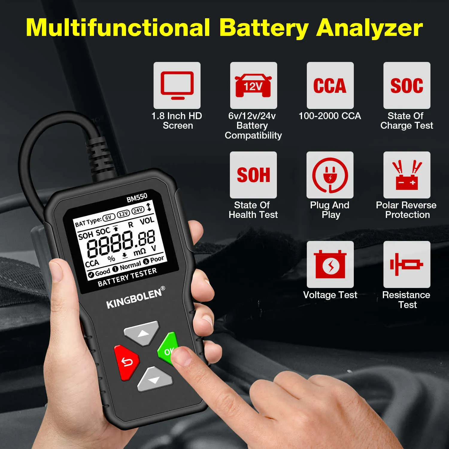 Testeur de Batterie 12V - 24V, 100-2000 CCA, AH, Automobile de charge,  Outtil de correspondance OBD2, Analyse