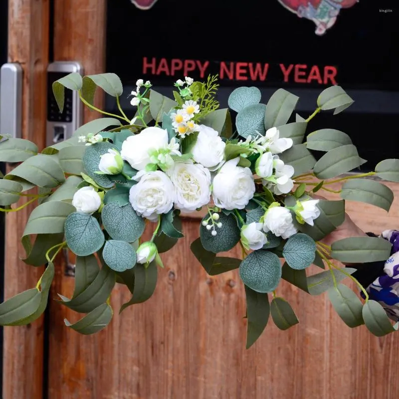 Fleurs décoratives Cilected Artificielle Pivoine Blanche Soie Tenture Murale Pour Porte D'entrée Jardin Décoration De Mariage