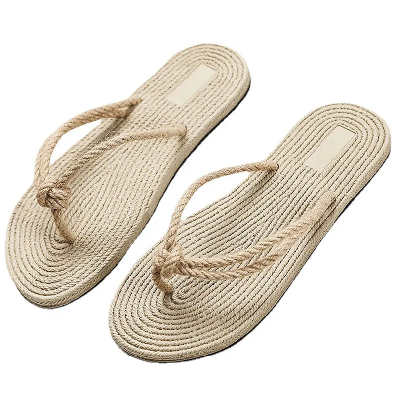 Slippers Fashion Summer Straw Sandals Flip Flop el Ladies Shoes Lndoor Outdoor FlipFlops Beach Flat Slides 230704