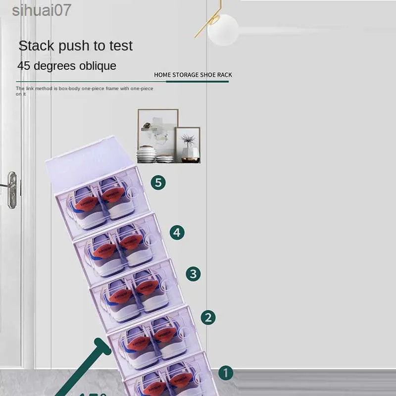 Caixa de sapato transparente flip espessa respirável dobrável caixa de armazenamento de sapato de plástico doméstico à prova de poeira e umidade órgão de armazenamento L230705