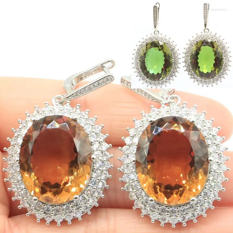 Boucles d'oreilles pendantes 49x28mm éblouissante 22g grosse pierre précieuse couleur changeante Zultanite blanc CZ datant 925 goutte d'argent