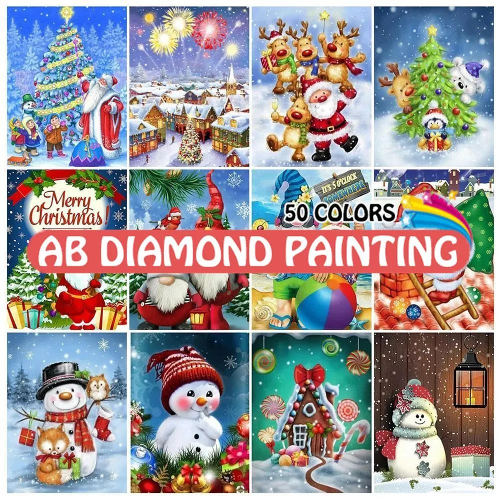 Stitch AB 5D Diamond Painting Papai Noel Picture Picture Picture Mosaic Snowman Cartoon Bordado Cruzado Conjunto de Natal Decoração de Arte Presentes de Arte