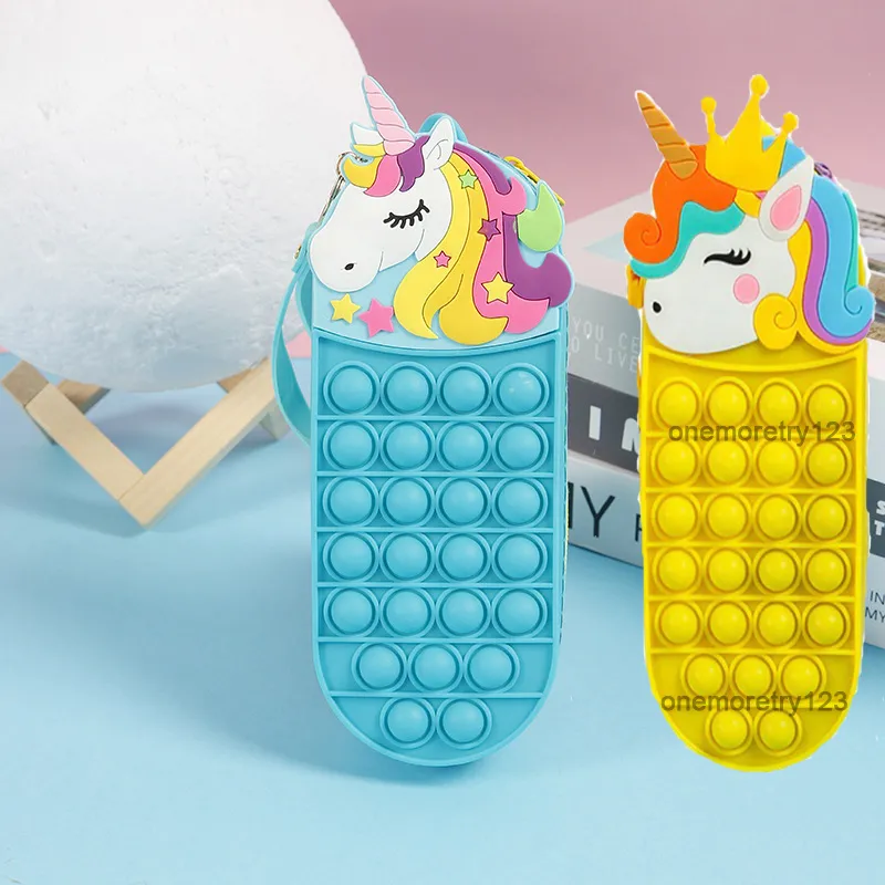 Astuccio per bambini con unicorno, design per studenti delle scuole, sacchetti a bolle antistress