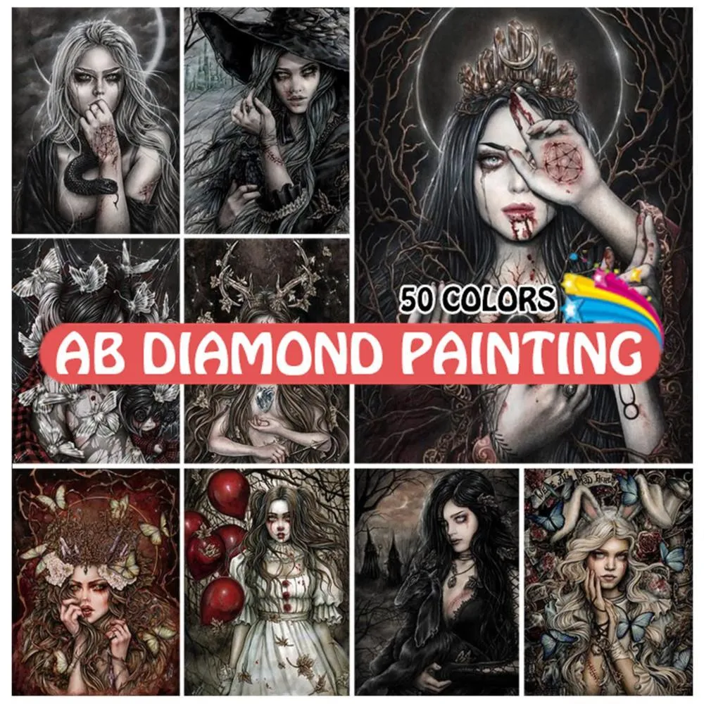 Holders 50 Colors Diamond Painting Gothic Embroidery Vampire Girl Witch 5d Dark Woman Mosaic Cross Kits Crysta Homel Decor Art