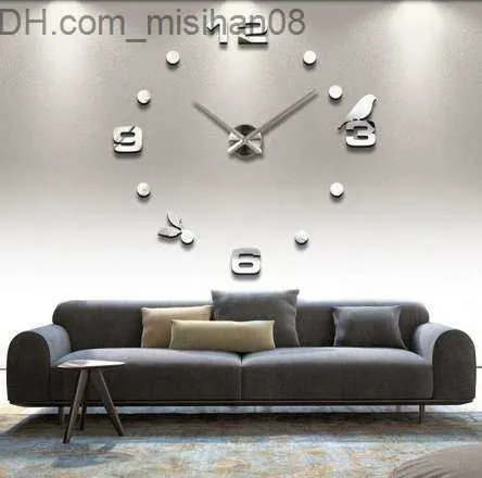 Relógios de parede 3D Acrílico Simples DIY Digital Relógio de parede sala de estar quarto cenários cozinha Pássaro Decoração artesanato Relógio de parede Z230706