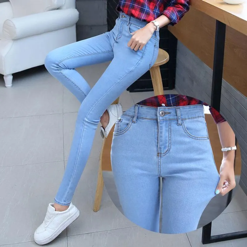 Capris New Pencil Jeans for Women High Waist Elastic Skinny Pants Trousers Stretch Denim Female Washed Black Blue Slim Jeans Plus Size