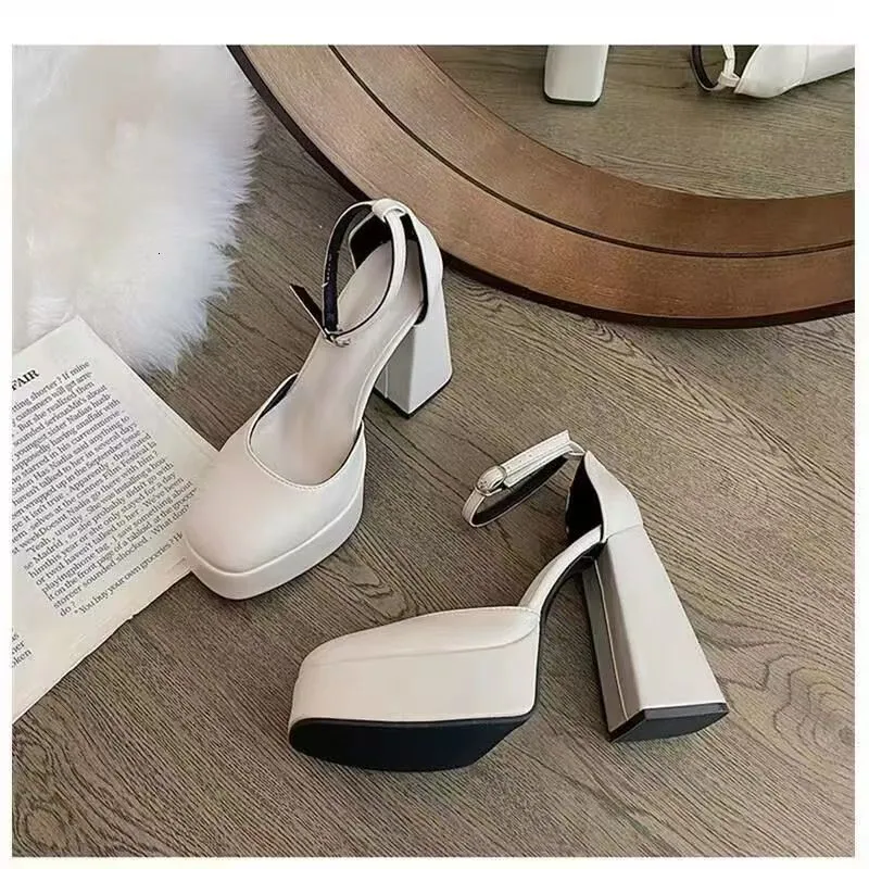 Dress Shoes Elegant High Heels Shoes Female Sexy Ankle Straps Black White Women's Heeled Platform Party Shoe Dress Pumps Ladies 230705