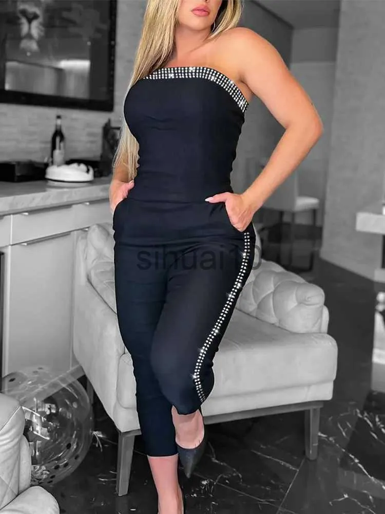 Pantalon Femme Capris Imprimé Géométrique Bandeau Poche Conception Combinaison J230705