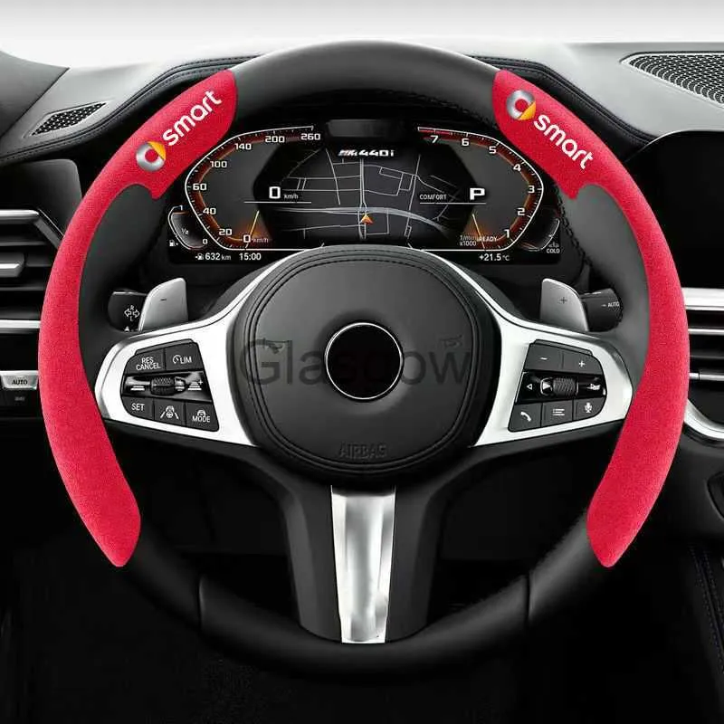 Steering Wheel Covers Car Steering Wheel Cover black suede leather for smart fortwo forfour 450 453 451 450 Accessories Car Steering Wheel Cover x0705