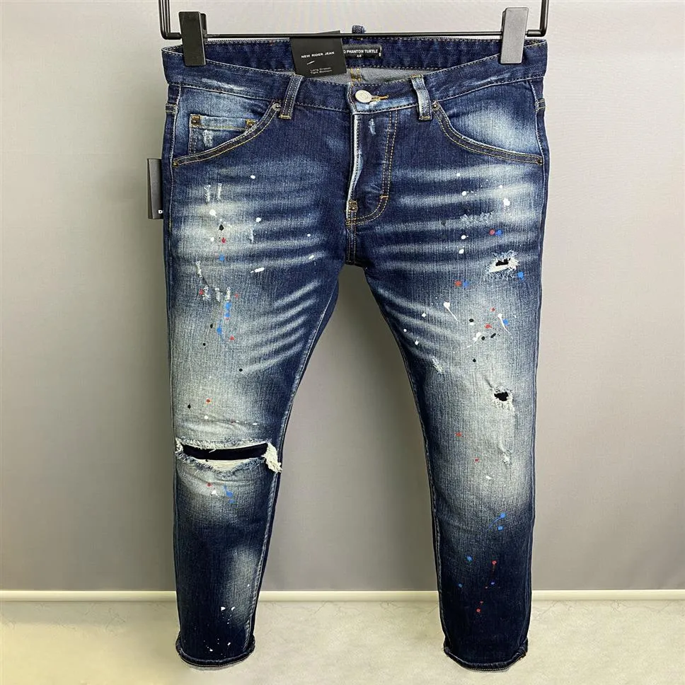 DSQ PHANTOM TURTLE Jeans Masculino Clássico Moda Jeans Masculino Hip Hop Rock Moto Masculino Design Casual Jeans Rasgados Desgastado Skinny 275k