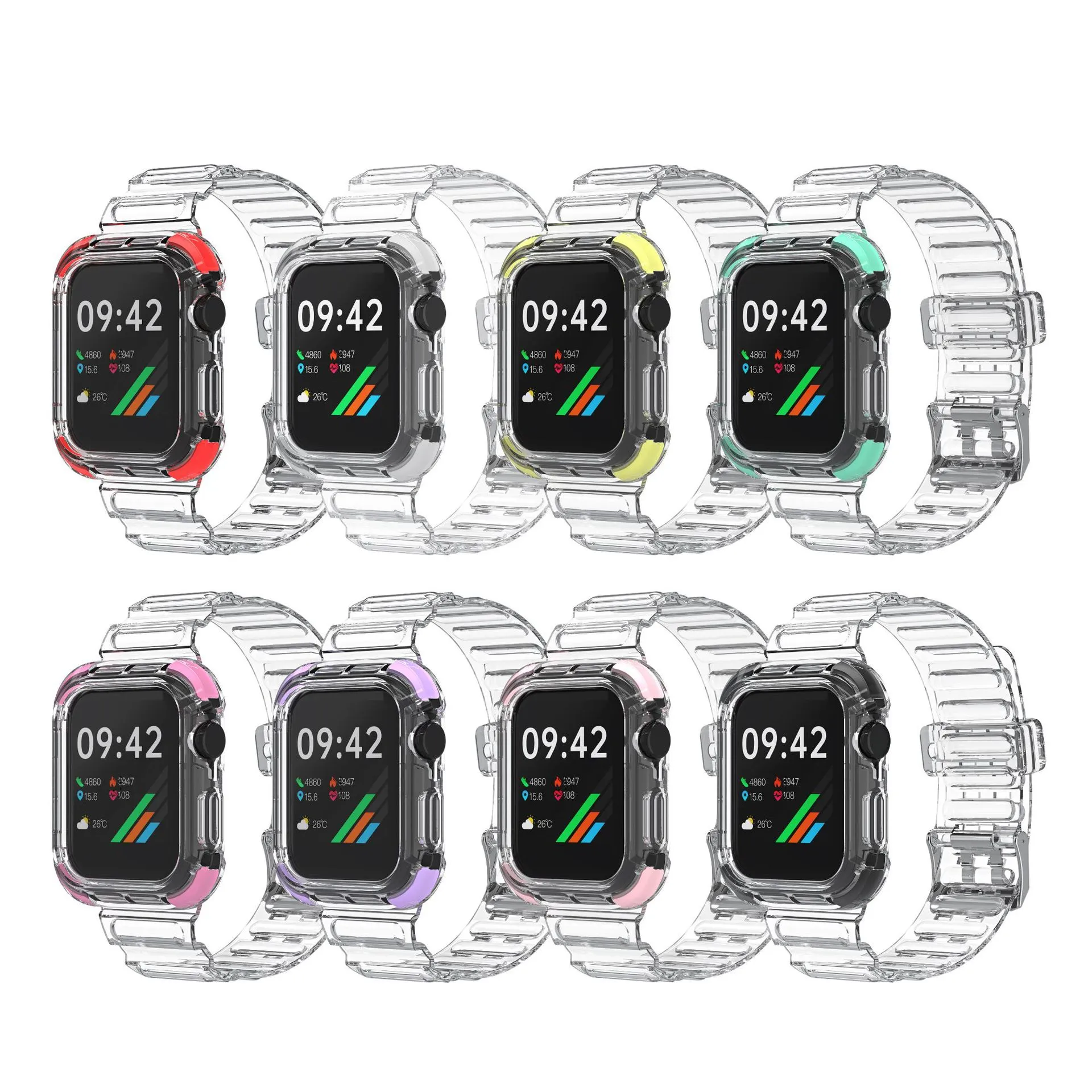 クリスタルクリアソフト TPU スポーツストラップケース Apple Watch バンド 44 ミリメートル 42 ミリメートル 40 ミリメートル 38 ミリメートル 6 5 4 3 2 1 iwatch シリーズ超透明アーマー保護耐衝撃カバー