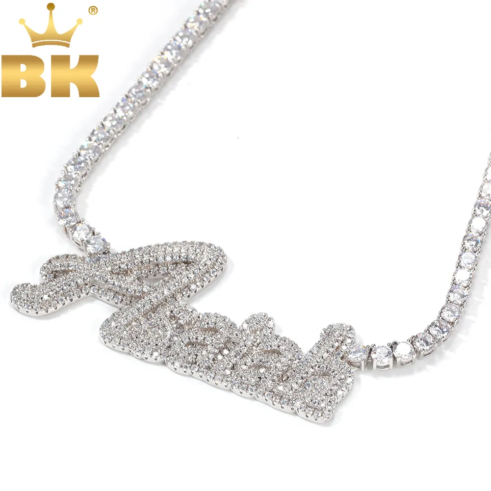 Collane con ciondolo Bling King Targhetta Saldatura Catena da tennis Curise Ice Ciondolo fatto a mano CZ Collana con catena da tennis Regalo fai da te da donna 230704