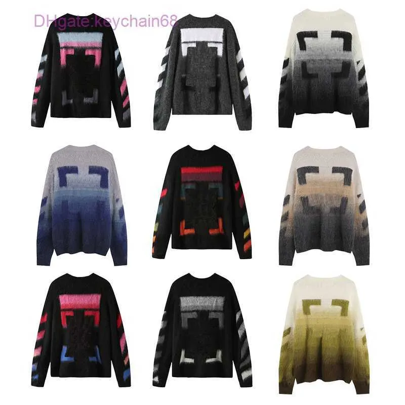 Tasarımcılar Sweater Erkek Kadın Okları Renk Gradyan Kıdemli Kıdemli Çok Molor Yuvarlak Boyun Sonbahar Kış Sıcak Tutun
