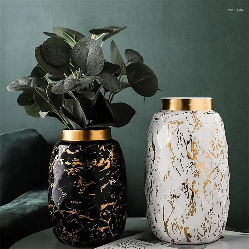 Vases European Gilded Ceramic Hydroponic Vase Creative Marble Pattern Flower Arrangement Living Room Crafts Home Decor Furnishings