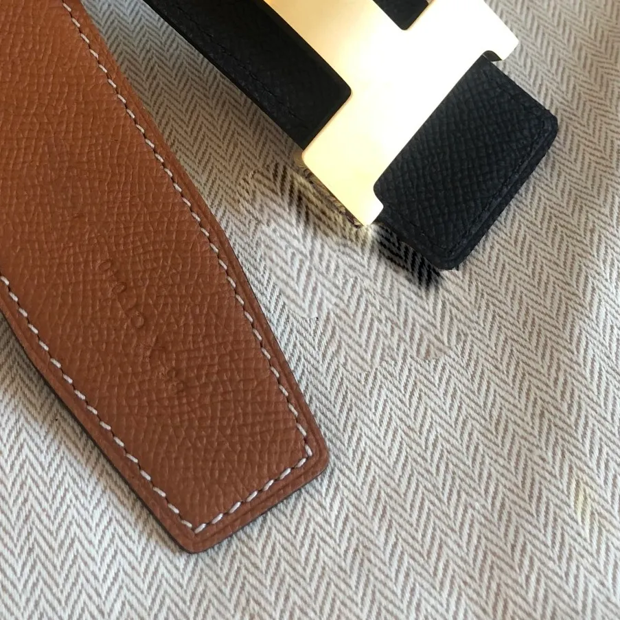 38 MM belt leather belt double sided calfskin make titanium steel gold plated brushed process belt buckle T0P official replica 5A European size 001
