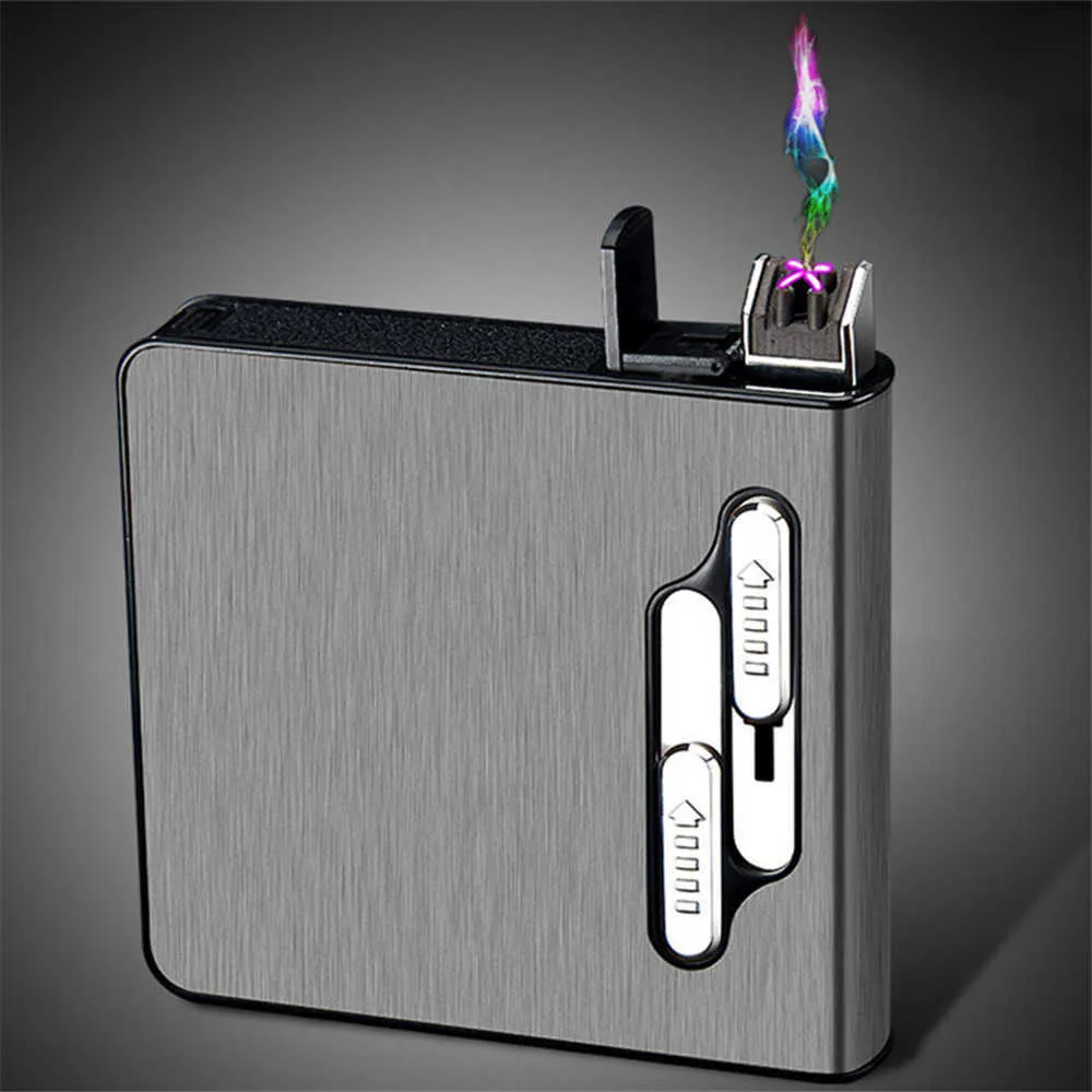 Hold 20pcs Cigarettes Cases Large Capacity With Double Arc USB Lighter Rechargeable Waterproof Cigarette Box Smoking Accessories U6HP 2LK3